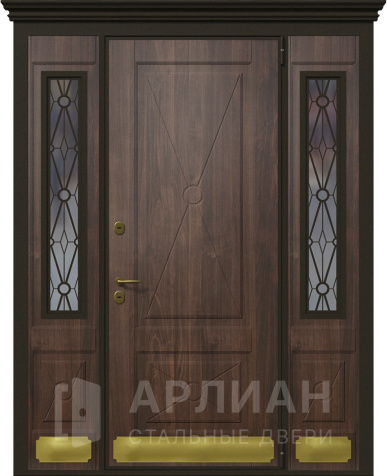 Фото «Трехстворчатая парадная входная дверь с терморазрывом и ковкой №34»